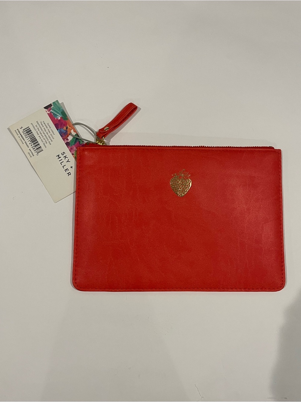 Shiraleah Red Zip Wristlet Clutch with Gold Strawberry Detail